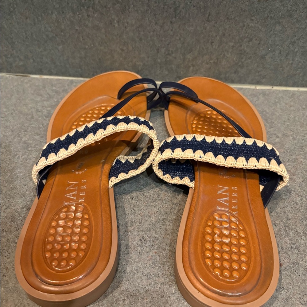 Italian Shoemakers Navy and Tan Braided-Strap Slide Sandals